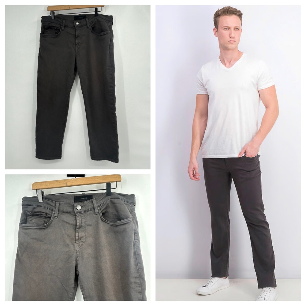 J Brand Kane Slim Straight Leg Keckley Fragmina Pants Mens 34 Charcoal 5-Pocket
